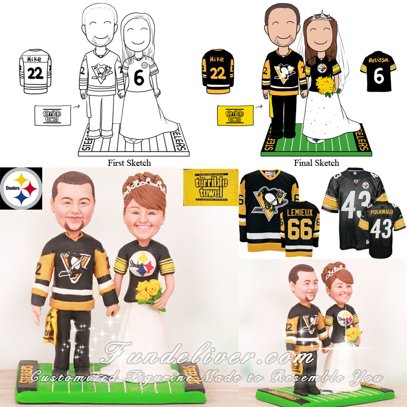 Steelers and Penguins Wedding Cake Toppers